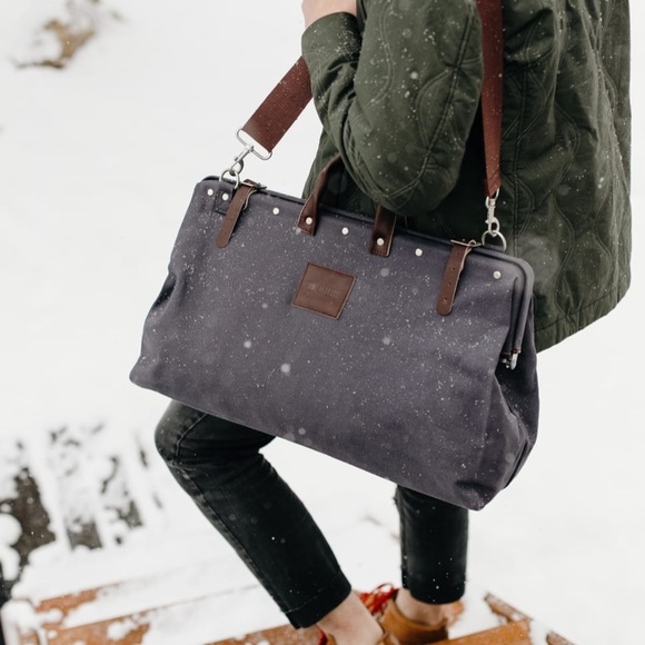 Line of trade gray weekender travel bag brown removable shoulder strap - Picture 2 of 11